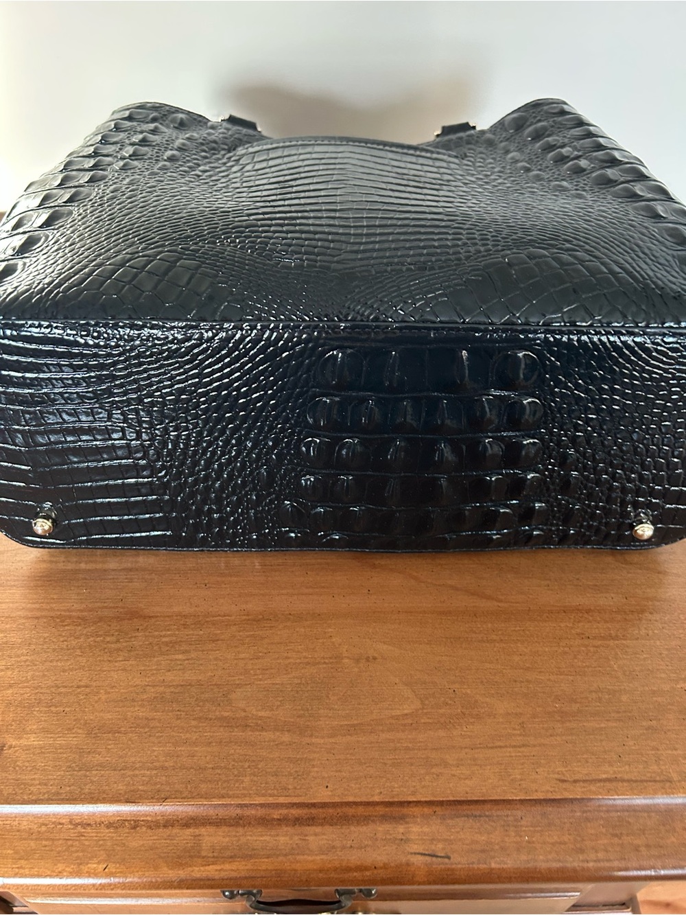 Brahmin Black Croc-Embossed Satchel with Gold Accents - Picture 8 of 8